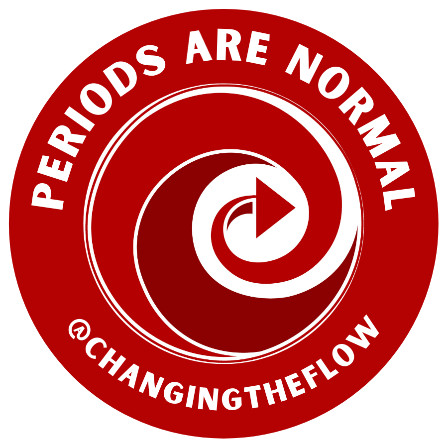 Image of Changing The Flow logo in red circle with the phrase 'periods are normal'