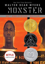Load image into Gallery viewer, Cover of the book Monster by author Walter Dean Myers. 20th Anniversary Edition
